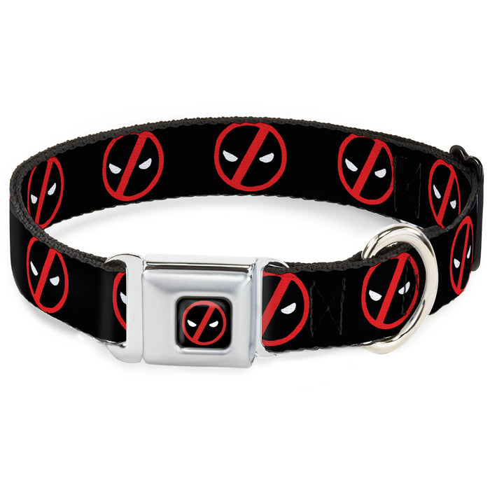 Deadpool Logo CLOSE-UP Black/Red/White Seatbelt Buckle Collar - Deadpool Logo2 Black/Red/White Seatbelt Buckle Collars Marvel Comics   