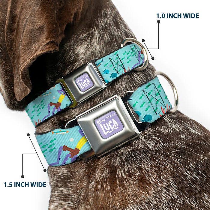 LUCA Logo Full Color Lavender/White Seatbelt Buckle Collar - Luca Isola del Mar Alberto Sea Monster School of Fish Collage Seatbelt Buckle Collars Disney