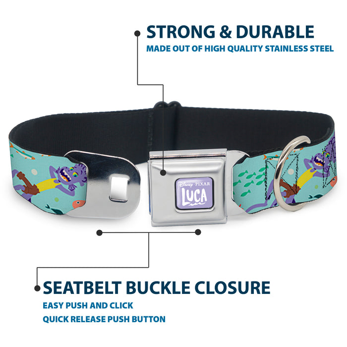 LUCA Logo Full Color Lavender/White Seatbelt Buckle Collar - Luca Isola del Mar Alberto Sea Monster School of Fish Collage Seatbelt Buckle Collars Disney