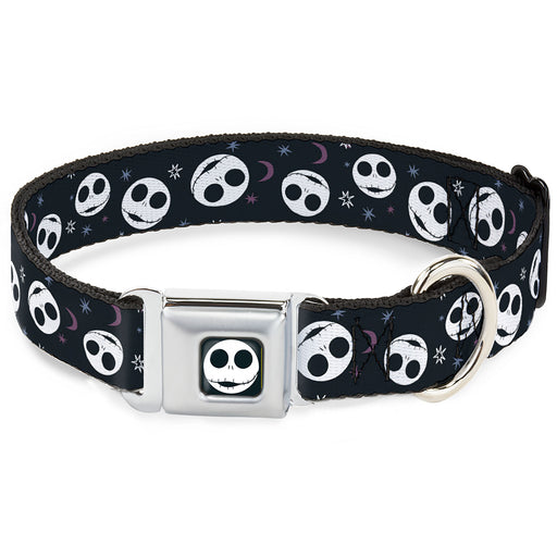 The Nightmare Before Christmas Jack Smiling Full Color Black/White Seatbelt Buckle Collar - The Nightmare Before Christmas Smiling Jack Moon and Stars Black Seatbelt Buckle Collars Disney   