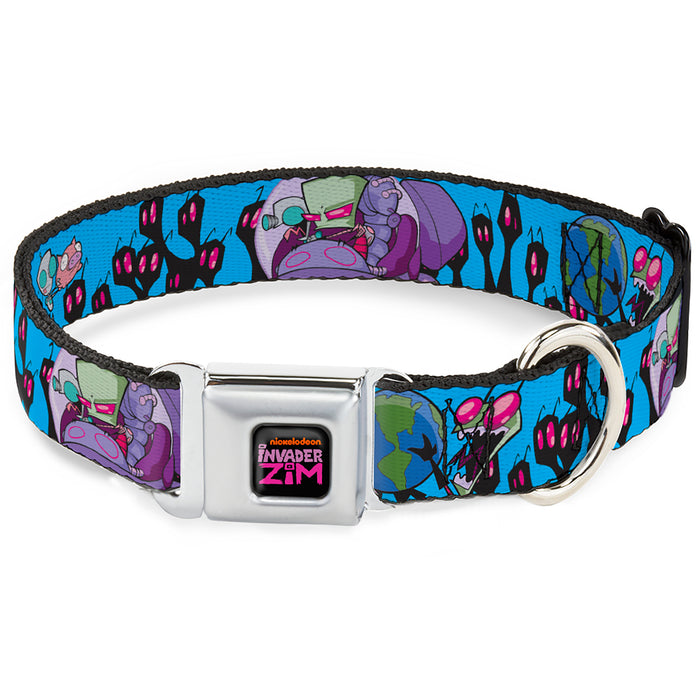 INVADER ZIM Title Logo Full Color Pink/Green Seatbelt Buckle Collar - Invader Zim GIR and Piggy Rule the World Poses Blue Seatbelt Buckle Collars Nickelodeon   