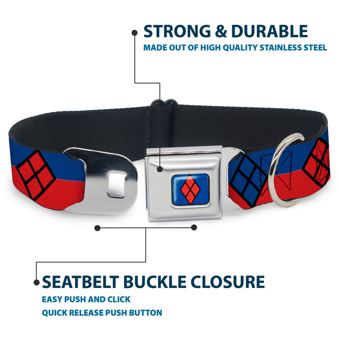 Harley Quinn Diamond Full Color Blue/Black/Red Seatbelt Buckle Collar - Harley Quinn Diamond/Stripe Red/Blue Seatbelt Buckle Collars DC Comics