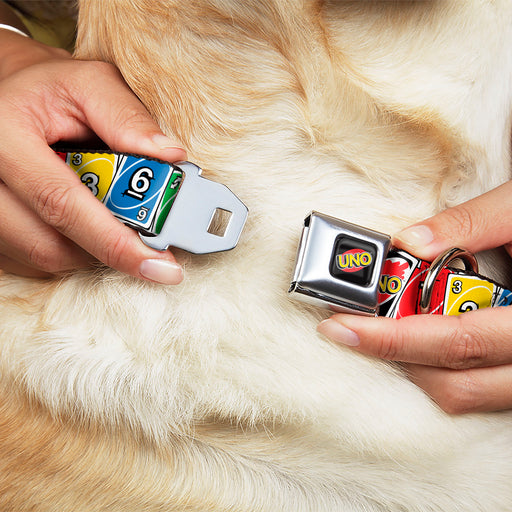 UNO Game Logo Full Color Black/Red/Yellow Seatbelt Buckle Collar - UNO Cards Lineup Stack Multi Color Seatbelt Buckle Collars Mattel   