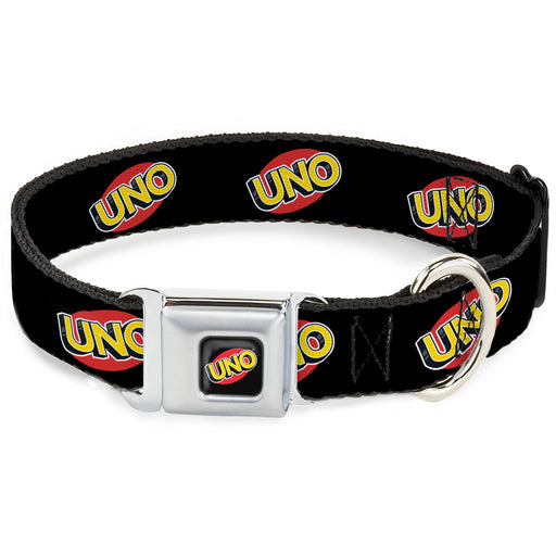 UNO Game Logo Full Color Black/Red/Yellow Seatbelt Buckle Collar - UNO Game Logo Black/Red/Yellow Seatbelt Buckle Collars Mattel   