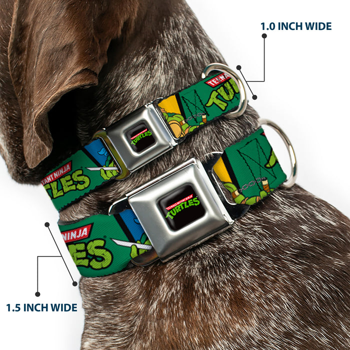 Classic TEENAGE MUTANT NINJA TURTLES Logo Seatbelt Buckle Collar - Classic TEENAGE MUTANT NINJA TURTLES Group Pose3/TMNT Logo Green/Multi Color Seatbelt Buckle Collars Nickelodeon