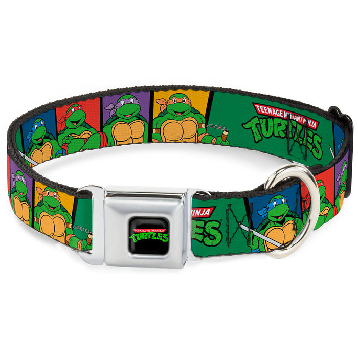 Classic TEENAGE MUTANT NINJA TURTLES Logo Seatbelt Buckle Collar - Classic TEENAGE MUTANT NINJA TURTLES Group Pose3/TMNT Logo Green/Multi Color Seatbelt Buckle Collars Nickelodeon