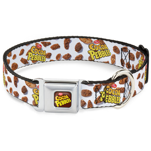 POST COCOA PEBBLES Logo Full Color Brown/Yellows Seatbelt Buckle Collar - POST COCOA PEBBLES Logo and Cereal Pebbles Scattered White/Browns Seatbelt Buckle Collars The Flintstones   