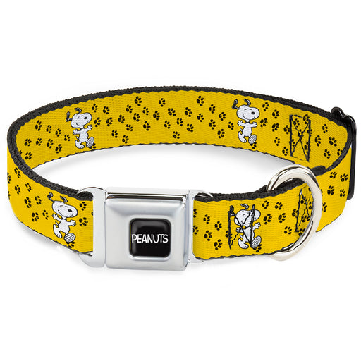 PEANUTS Title Logo Full Color Black/White Seatbelt Buckle Collar - Peanuts Snoopy Smiling Pose/Paw Print Yellow/Black/White Seatbelt Buckle Collars Peanuts Worldwide LLC   