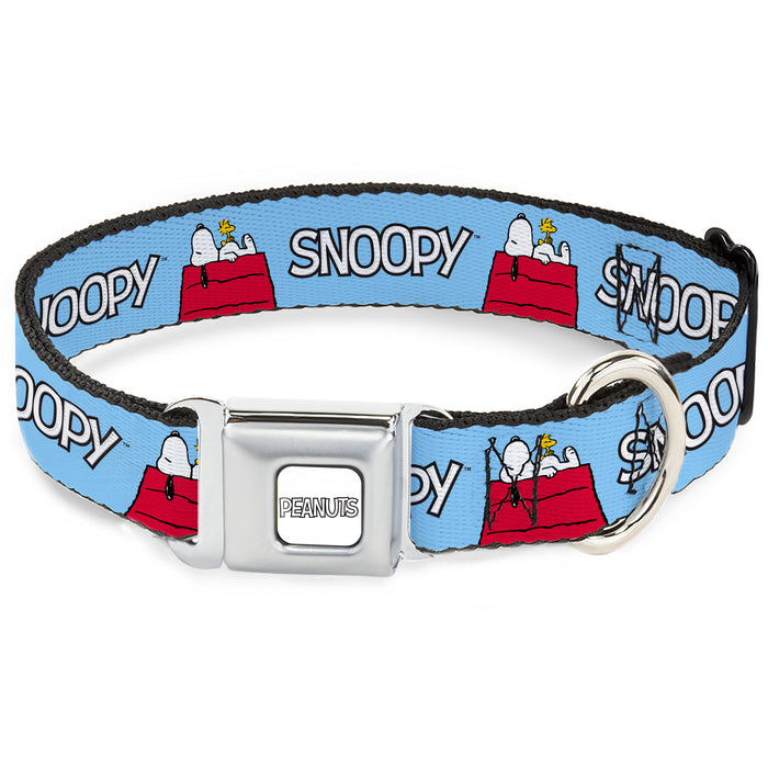 PEANUTS Title Logo Full Color Gray/White Seatbelt Buckle Collar - Peanuts Snoopy and Woodstock Dog House Pose and Text Sky Blue Seatbelt Buckle Collars Peanuts Worldwide LLC   