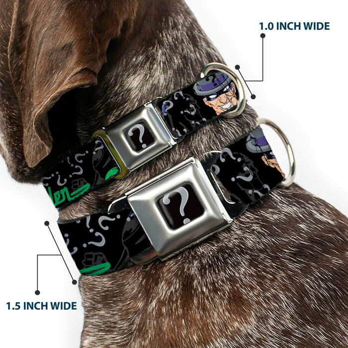 Riddler "?" Black/Silver Seatbelt Buckle Collar - The Riddler w/Batman Silhouette Seatbelt Buckle Collars DC Comics