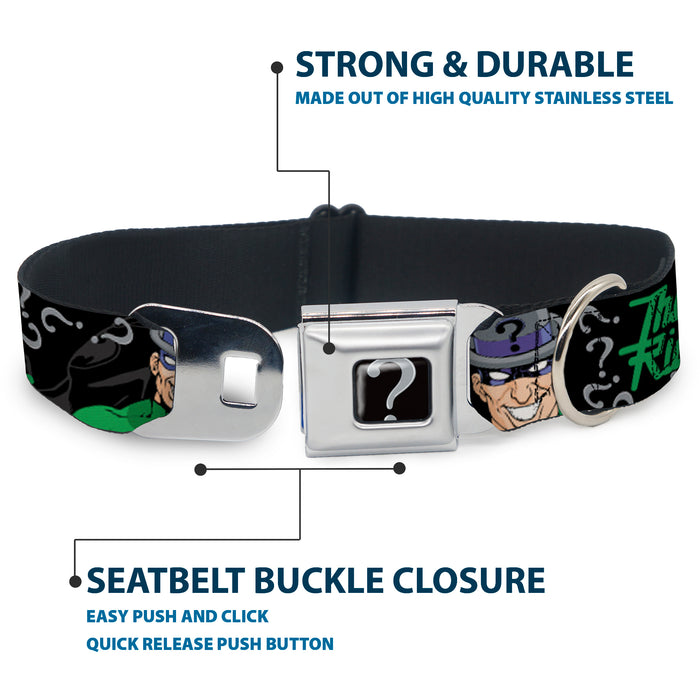 Riddler "?" Black/Silver Seatbelt Buckle Collar - The Riddler w/Batman Silhouette Seatbelt Buckle Collars DC Comics