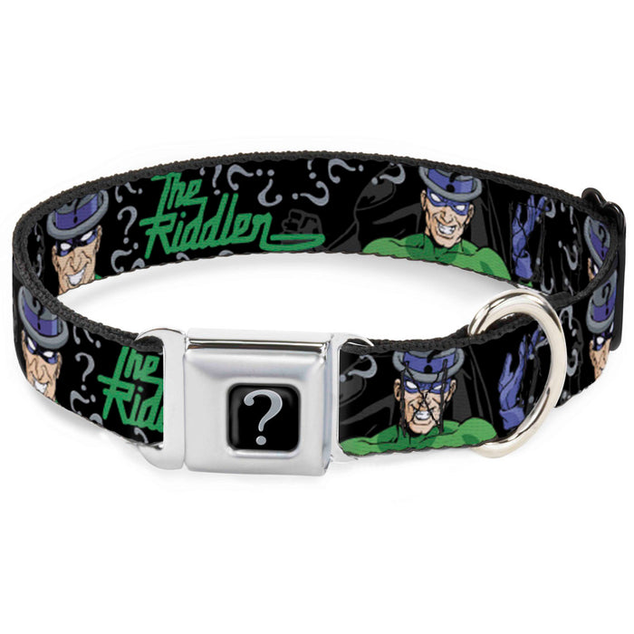 Riddler "?" Black/Silver Seatbelt Buckle Collar - The Riddler w/Batman Silhouette Seatbelt Buckle Collars DC Comics