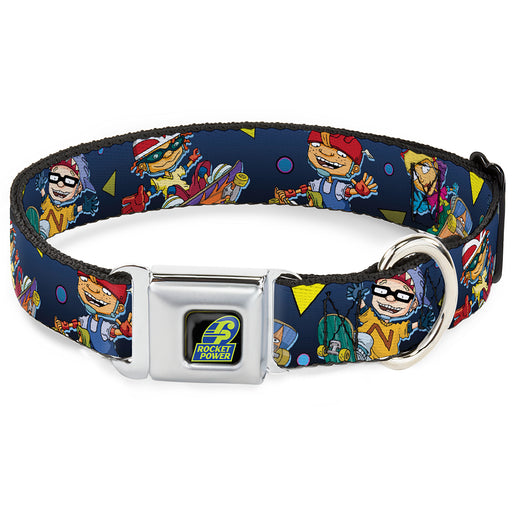 ROCKET POWER RP Logo Full Color Black/Green/Blue Seatbelt Buckle Collar - Rocket Power 4-Character Action Poses/Shapes Cool Gray/Multi Color Seatbelt Buckle Collars Nickelodeon   