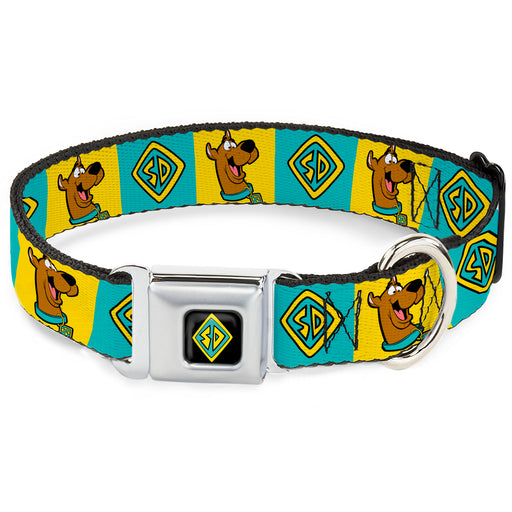 SD Dog Tag Full Color Black/Yellow/Blue Seatbelt Buckle Collar - Scooby Doo Pose and Dog Tag Blocks Yellow/Blue Seatbelt Buckle Collars Scooby Doo   