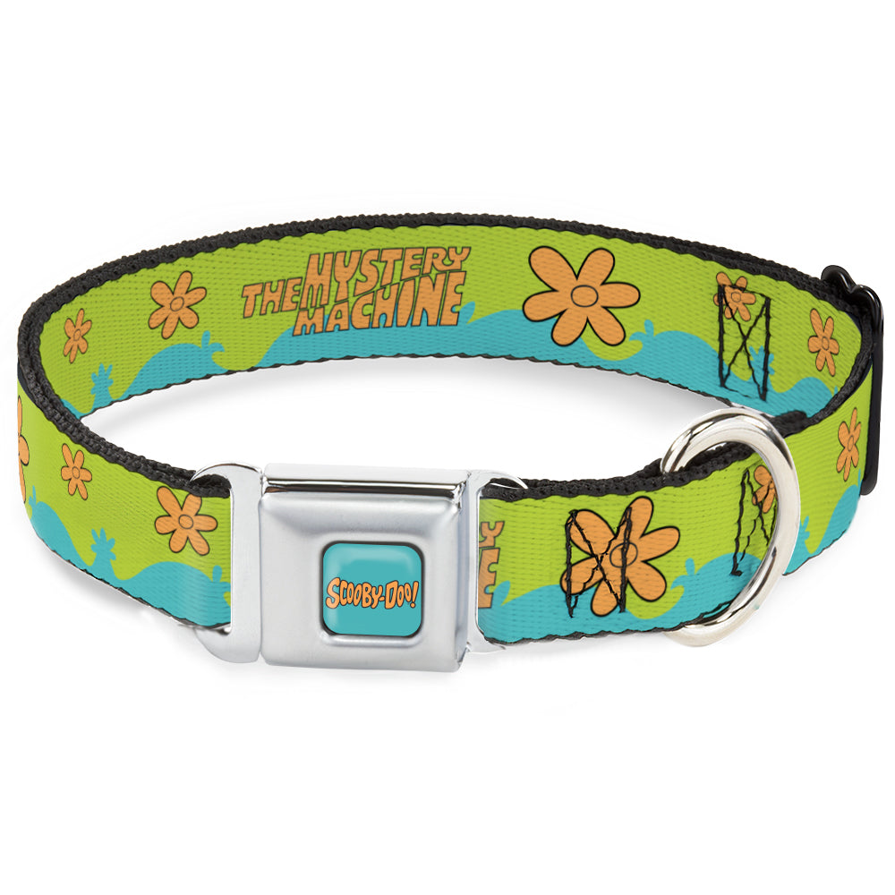 SCOOBY DOO! Text Logo Full Color Aqua/Orange Seatbelt Buckle Collar - Scooby Doo THE MYSTERY MACHINE Paint Job Green/Aqua/Orange Seatbelt Buckle Collars Scooby Doo