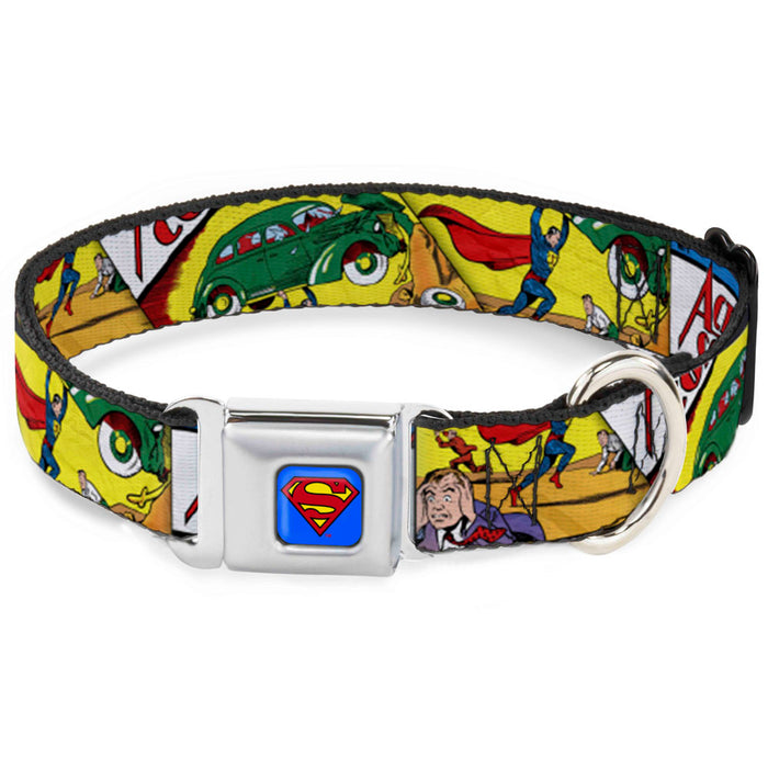 Superman Blue Seatbelt Buckle Collar - Classic ACTION COMICS Issue #1 Cover Superman Lifting Car Stacked Seatbelt Buckle Collars DC Comics