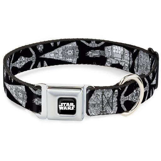 STAR WARS Logo Full Color Black/White Seatbelt Buckle Collar - Star Wars Ships and Vehicles Black/Grays Seatbelt Buckle Collars Star Wars   