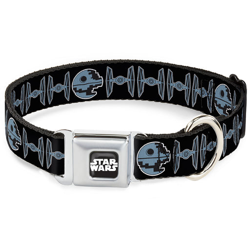 STAR WARS Logo Full Color Black/White Seatbelt Buckle Collar - Star Wars Death Star and TIE Fighters Black/Gray Seatbelt Buckle Collars Star Wars   