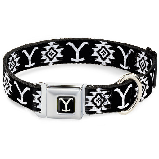 Yellowstone Y Logo Full Color Black/White Seatbelt Buckle Collar - Yellowstone Dutton Ranch and Native American Icons Black/White Seatbelt Buckle Collars Paramount Network   