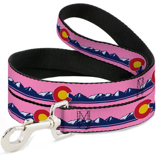 Dog Leash - Colorado Flag Icon Mountain Skyline Pink/Blue/White Dog Leashes Buckle-Down   
