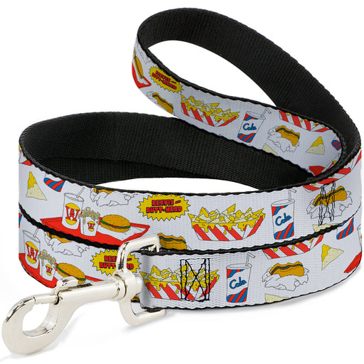 Dog Leash - BEAVIS AND BUTT-HEAD Burger World Icons Collage White Dog Leashes MTV   