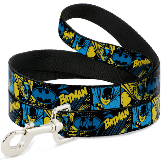 Dog Leash - BATMAN Poses and Logo Collage Black/Blue/Yellow Dog Leashes DC Comics   