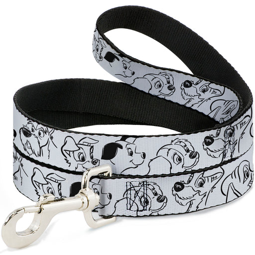 Dog Leash - Disney Dogs Face Outlines White/Black Dog Leashes Disney   