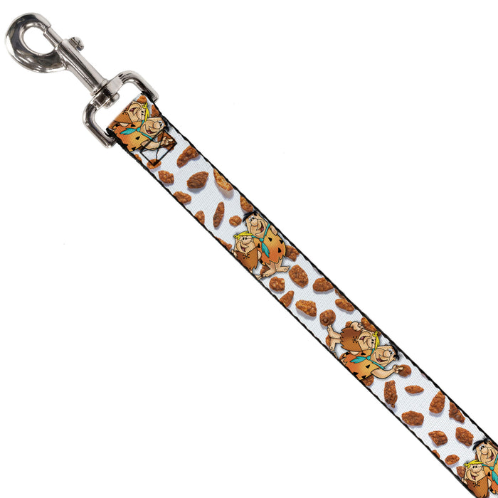 Dog Leash - Cocoa Pebbles Fred Flintstone and Barney Rubble Hugging Pose and Cereal Pebbles Scattered White/Browns Dog Leashes The Flintstones   