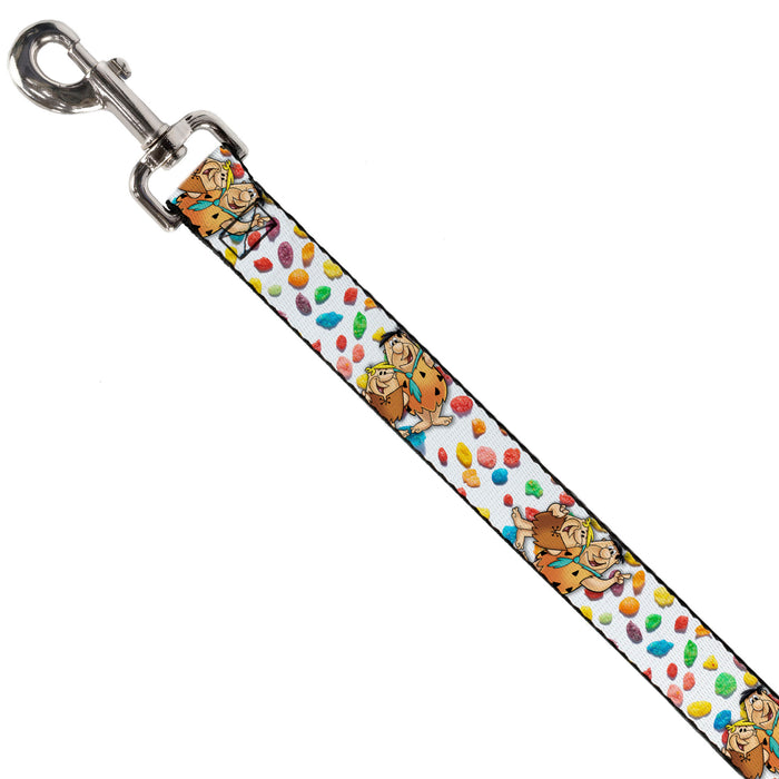 Dog Leash - Fruity Pebbles Fred Flintstone and Barney Rubble Hugging Pose and Cereal Pebbles Scattered White/Multi Color Dog Leashes The Flintstones   