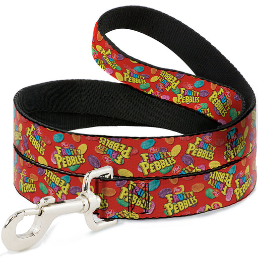 Dog Leash - POST FRUITY PEBBLES Logo and Cereal Pebbles Scattered Red/Multi Color Dog Leashes The Flintstones   