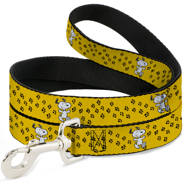 Dog Leash - Peanuts Snoopy Smiling Pose/Paw Print Yellow/Black/White Dog Leashes Peanuts Worldwide LLC   