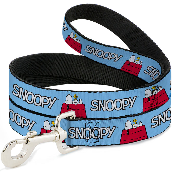 Dog Leash - Peanuts Snoopy and Woodstock Dog House Pose and Text Sky Blue Dog Leashes Peanuts Worldwide LLC   