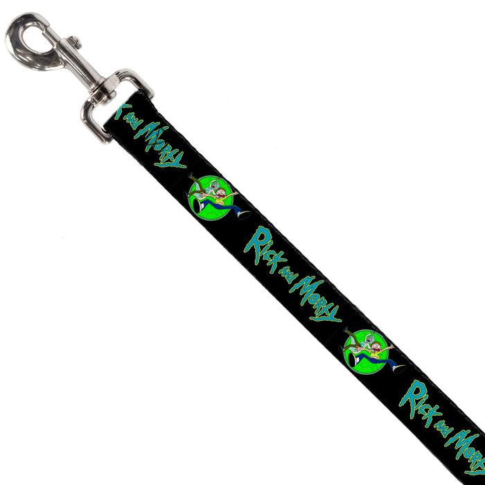 Dog Leash - RICK AND MORTY Title Logo and Portal Pose Black Dog Leashes Rick and Morty   