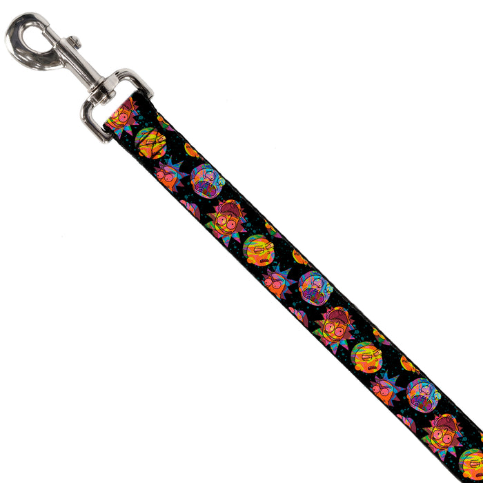 Dog Leash - Rick and Morty Vaporwave Expressions Scattered Black/Multi Color Dog Leashes Rick and Morty   