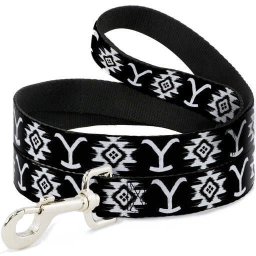 Dog Leash - Yellowstone Dutton Ranch and Native American Icons Black/White Dog Leashes Paramount Network   