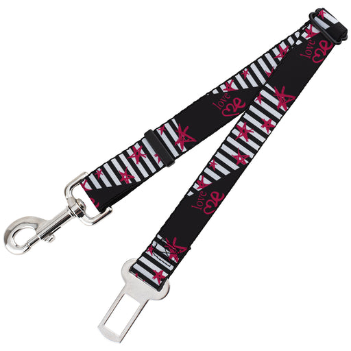 Dog Safety Seatbelt for Cars - Love Me w/Sketch Stars & Stripes Black/White/Fuchsia Dog Safety Seatbelts for Cars Buckle-Down   