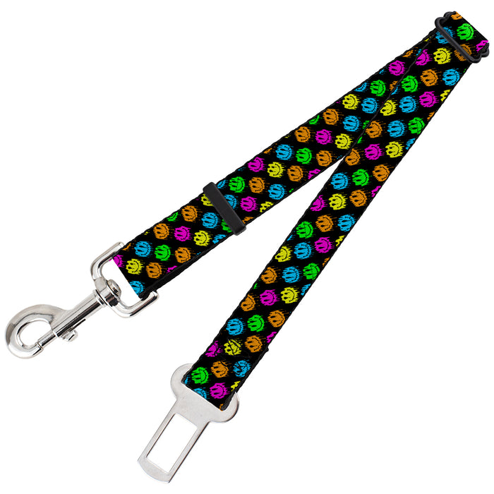 Dog Safety Seatbelt for Cars - Smiley Faces Melted Mini Repeat Angle Black/Multi Neon Dog Safety Seatbelts for Cars Buckle-Down   