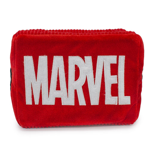 Dog Toy Hide and Seek Toy - MARVEL Red Brick Logo with Avengers Captain Marvel, Spider-Man and Thor Kawaii Faces Dog Toy Hide and Seek Marvel Comics   