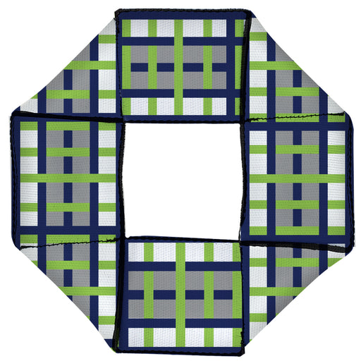 Dog Toy Squeaky Octagon Flyer - Basketweave Plaid White/Silver/Navy/Bright Green Dog Toy Squeaky Octagon Flyer Buckle-Down   