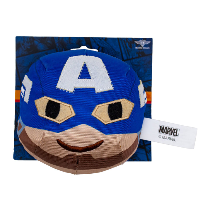 Dog Toy Ballistic Squeaker - Captain America Smiling Face Round Blue Dog Toy Squeaky Plush Marvel Comics   