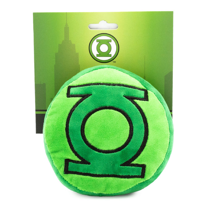 Dog Toy Squeaker Plush - Green Lantern Logo Round Dog Toy Squeaky Plush DC Comics   