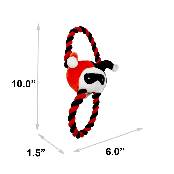 Dog Toy Plush Rope Toy - Harley Quinn Face Plush + Black Red Round Ropes Dog Toy Rope Toy DC Comics   