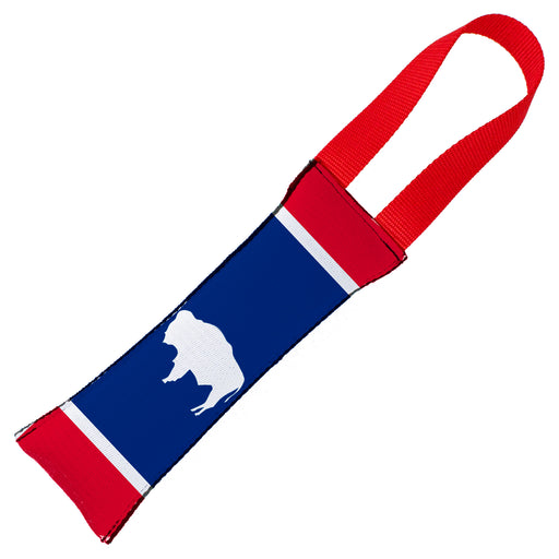 Dog Toy Squeaky Tug Toy - Wyoming Flags Bison Silhouette - RED Handle Webbing Dog Toy Squeaky Tug Toy Buckle-Down   