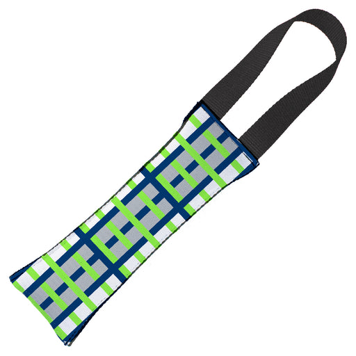 Dog Toy Squeaky Tug Toy - Basketweave Plaid White/Silver/Navy/Bright Green - NAVY Handle Webbing Dog Toy Squeaky Tug Toy Buckle-Down   