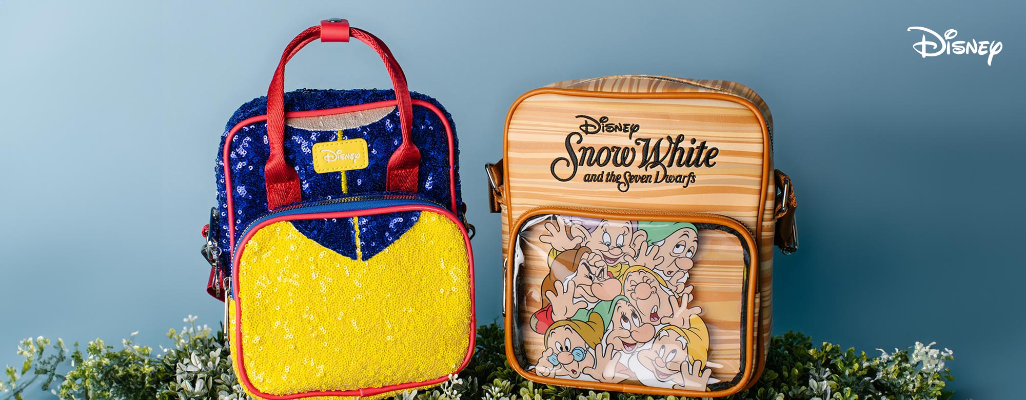 Disney banner featuring snow white bags