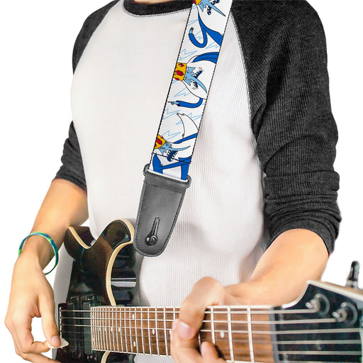 Guitar Strap - Adventure Time Ice King Poses and Bolts White/Blue Guitar Straps Cartoon Network   