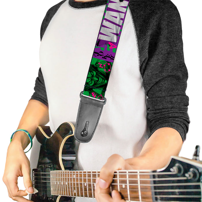 Guitar Strap - THE JOKER WANTED Smiling Pose and Graffiti Purples/Greens Guitar Straps DC Comics   