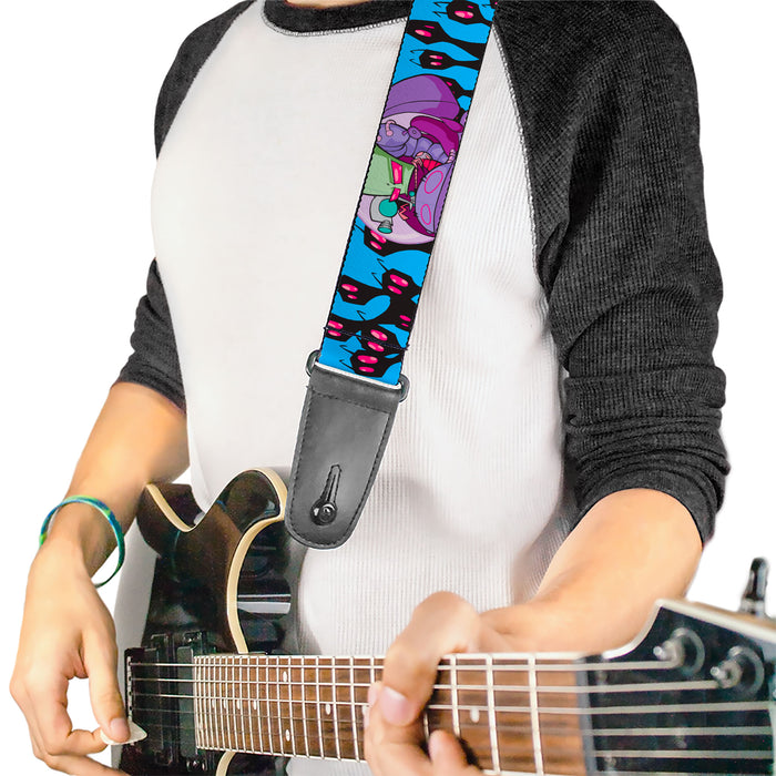 Guitar Strap - Invader Zim GIR and Piggy Rule the World Poses Blue Guitar Straps Nickelodeon   