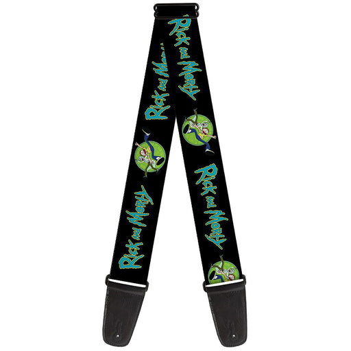 Guitar Strap - RICK AND MORTY Title Logo and Portal Pose Black Guitar Straps Rick and Morty   