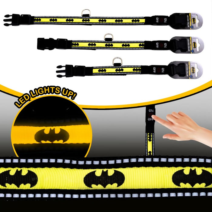 DC Comics Collar, Light Up, Batman Bat Logo Light Up Dog Collars DC Comics   